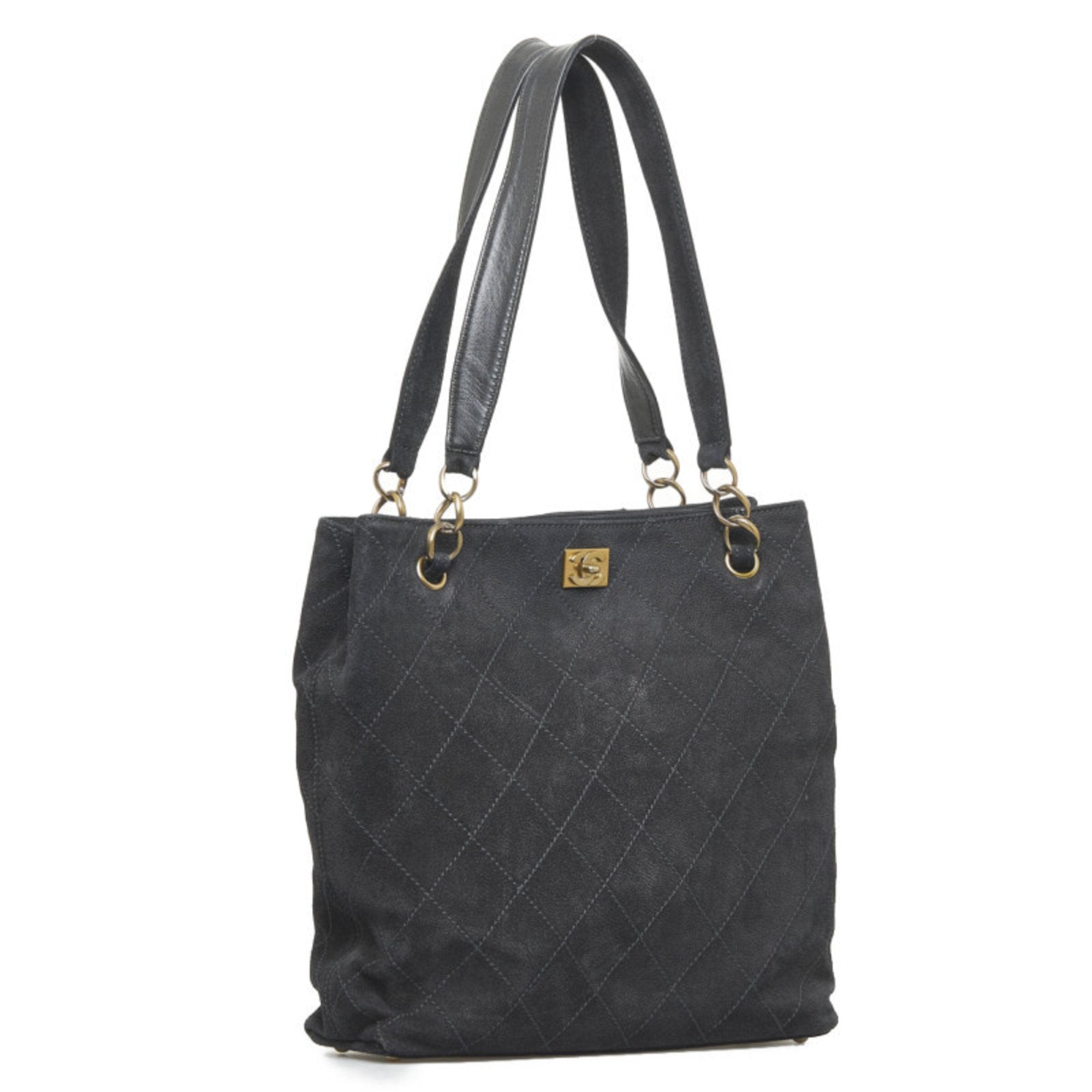 Chanel coco mark handBag Tote Bag black leather ladies