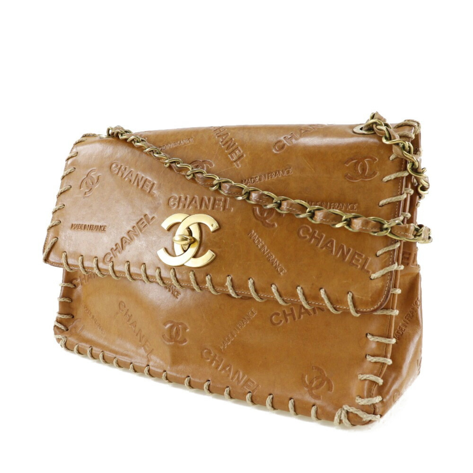 Chanel Chain Shoulder Bag Coco Mark Logo Vintage Tanned Leather Brown/Gold Hardware Women's