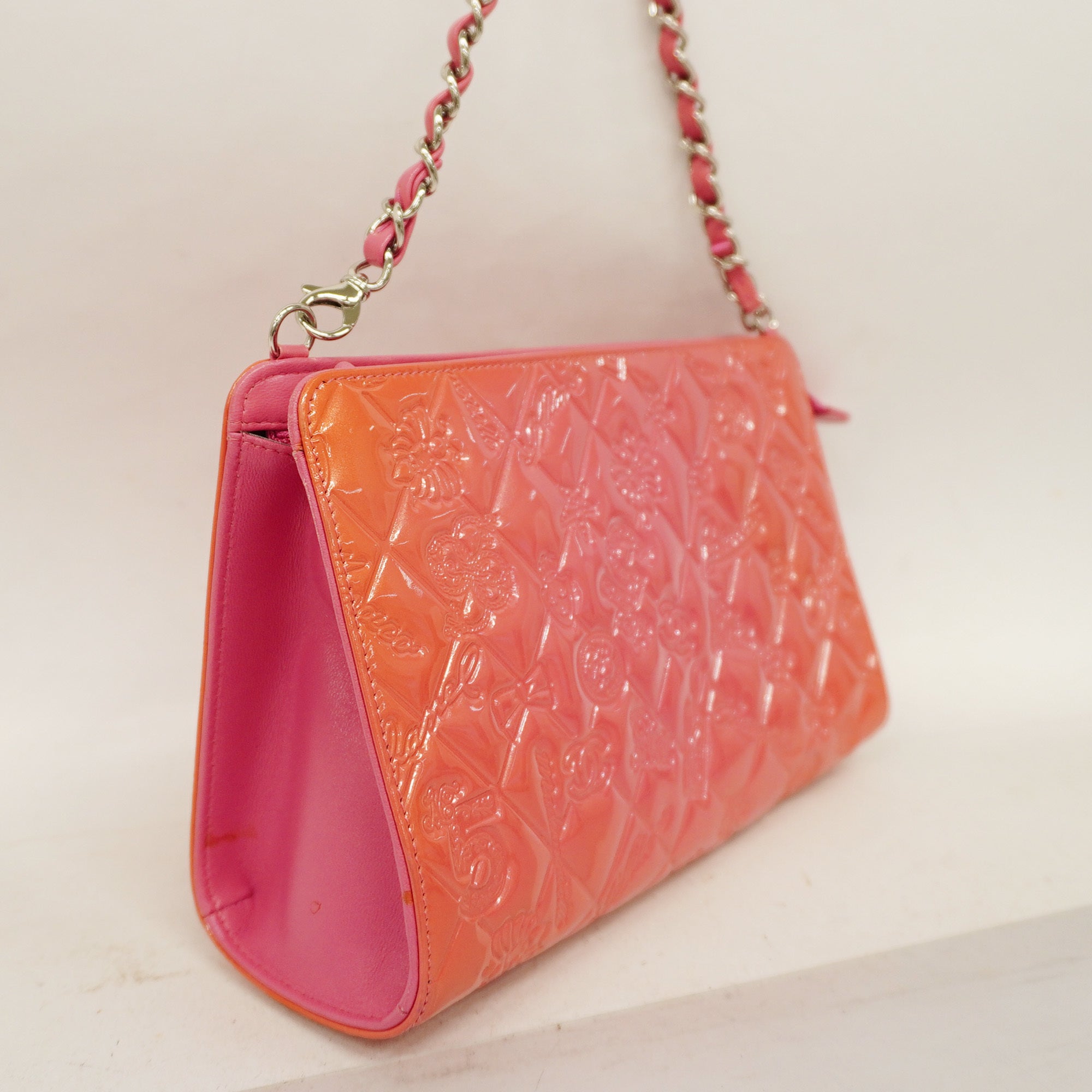 ChanelAuth  Icon Icon Women's Patent Leather,Rayon HandBag Pink