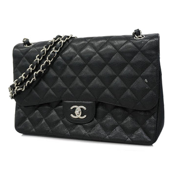 Chanel Shoulder Bag Matelasse W Flap Chain Caviar Skin Black Women's