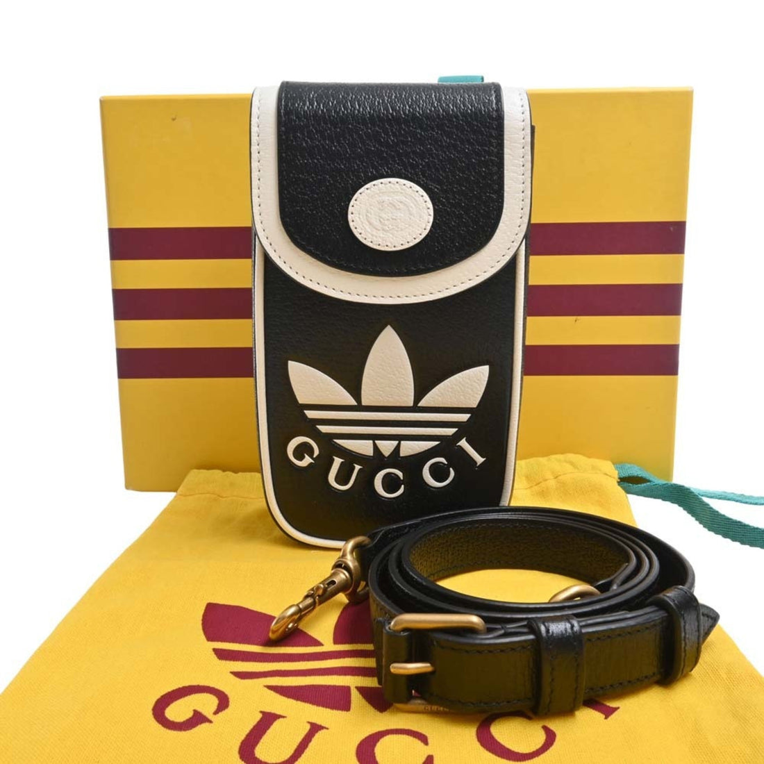 GUCCI Adidas collaboration leather shoulder bag 721794 black ladies