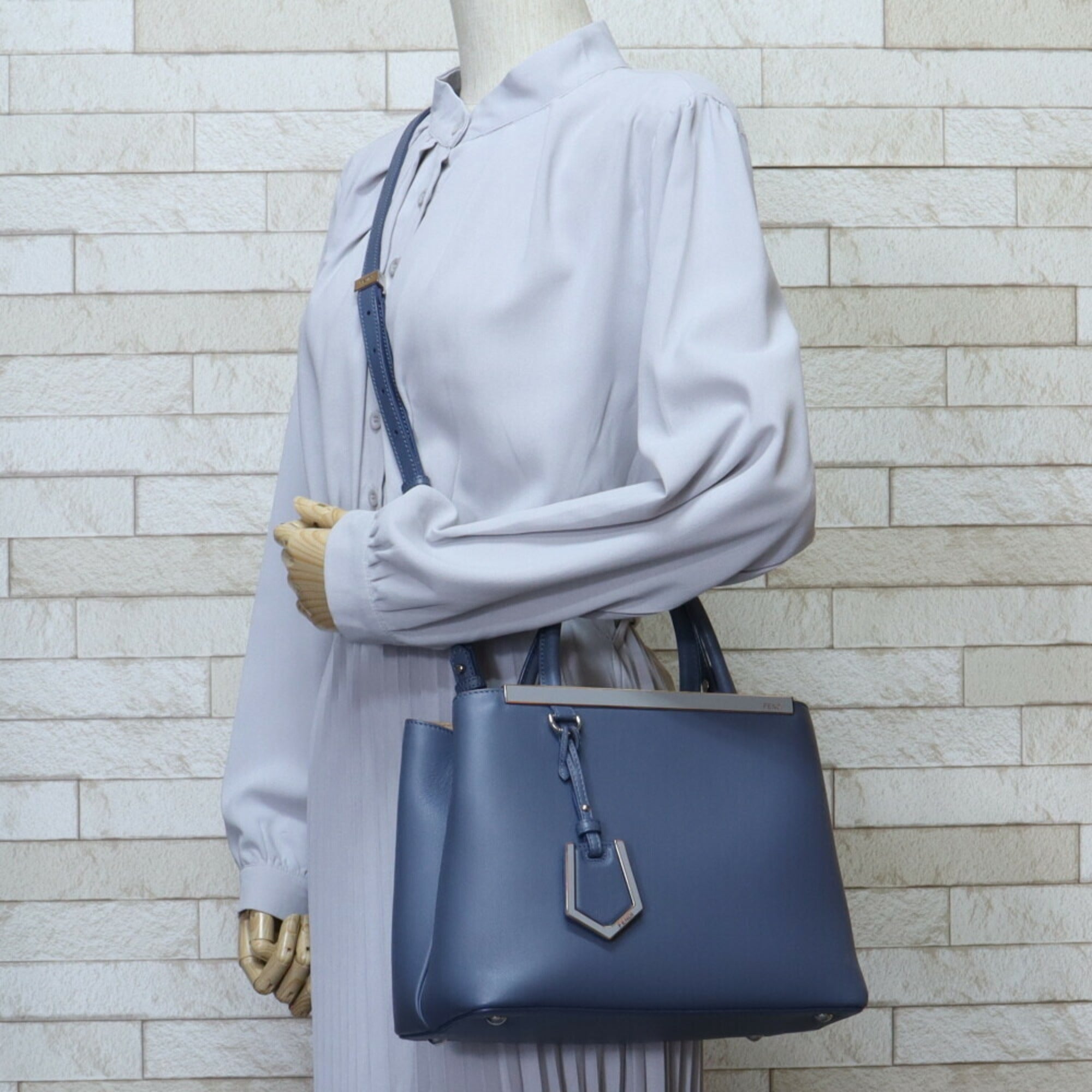 FENDI Toujour Shoulder Bag Leather Blue Ladies