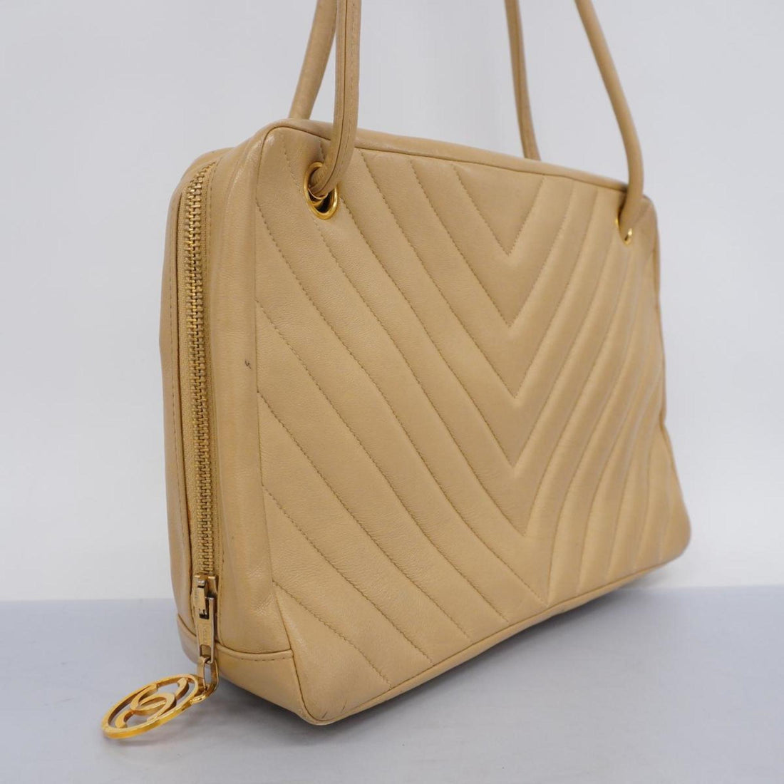 Chanel Shoulder Bag V Stitch Lambskin Beige Women's