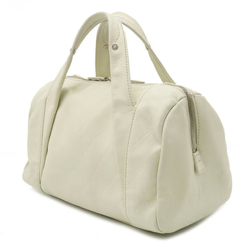 Chanel Chevron V stitch here mark Boston Bag handBag leather ivory A91136
