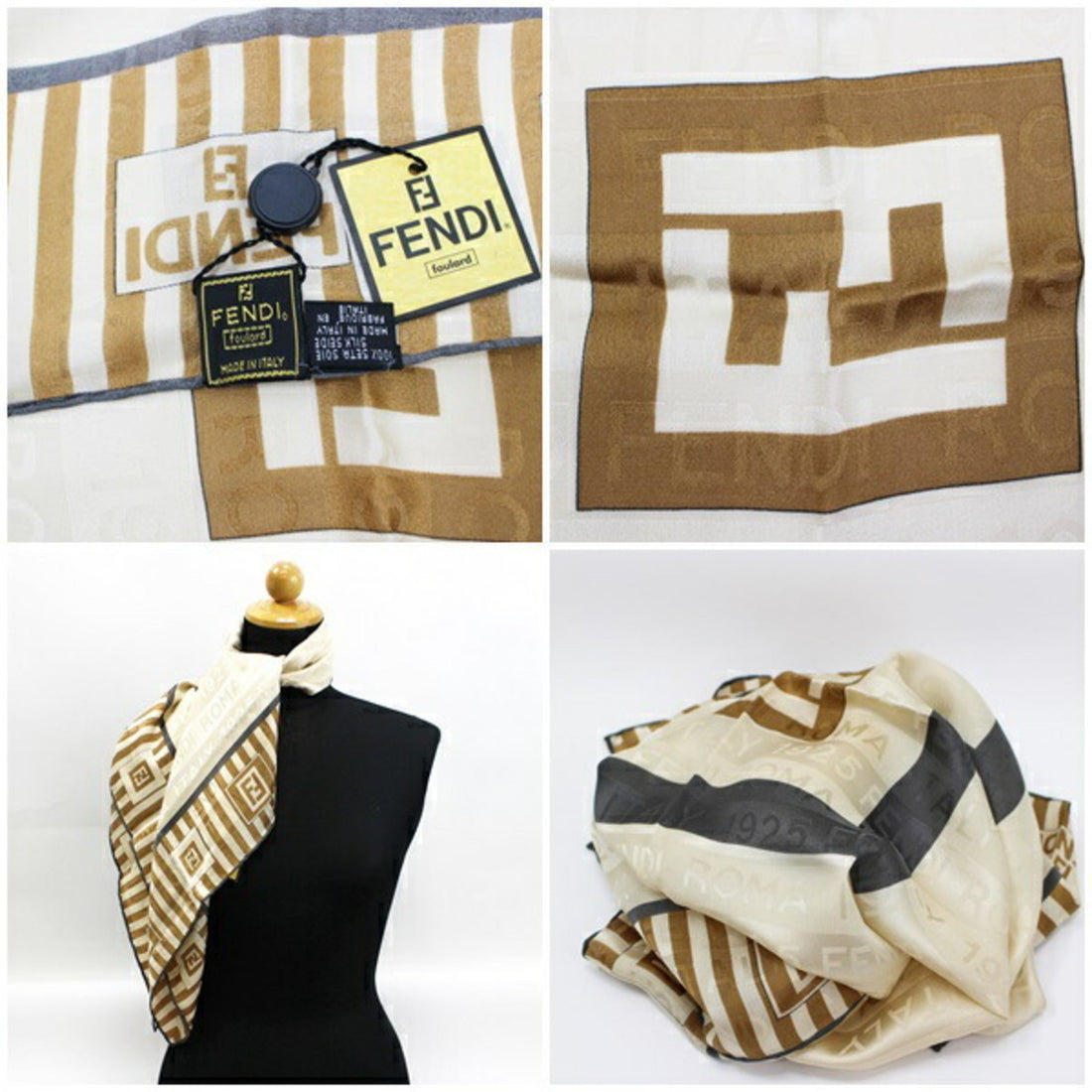 FENDI silk scarf muffler beige pattern Zucca  ladies