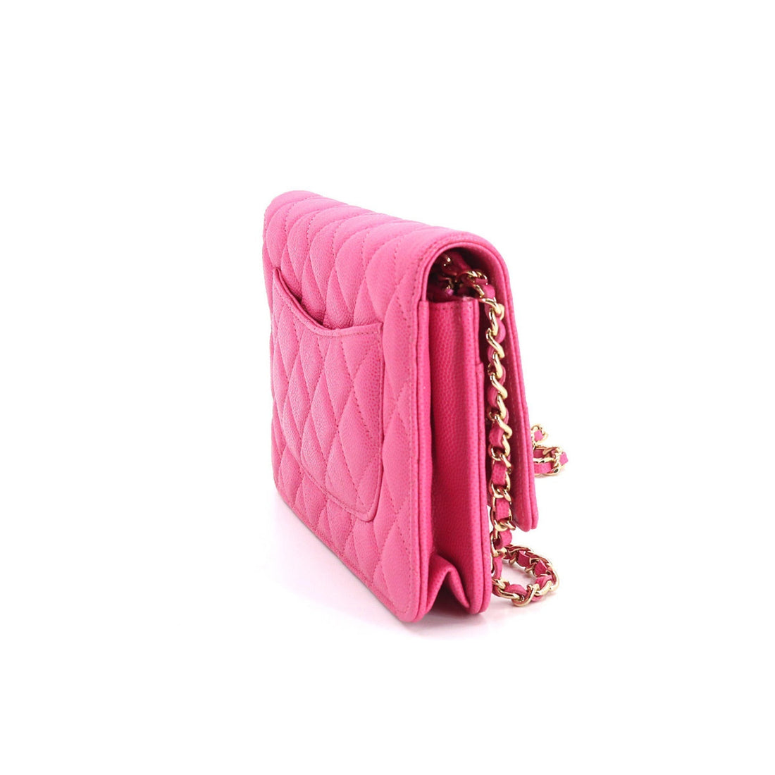 Chanel matelasse classic chain wallet long caviar skin pink AP0250 gold metal fittings Chain Wallet