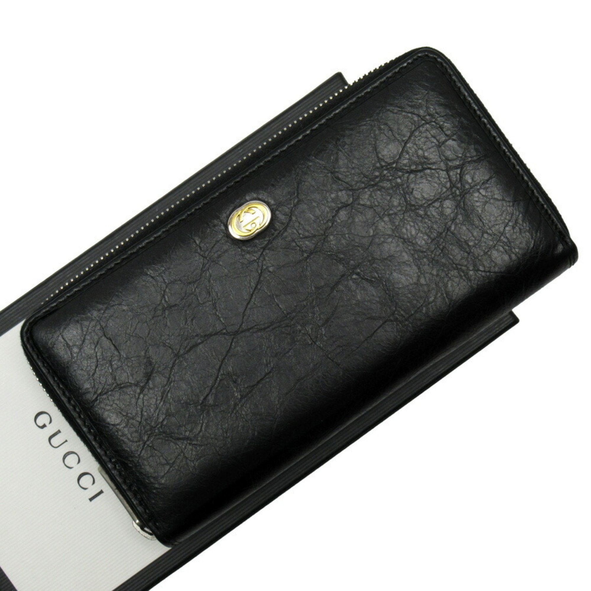 Gucci round wallet GG black silver gold leather 575988