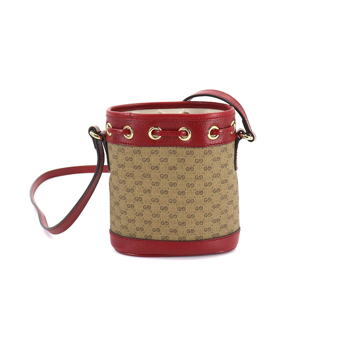Gucci Doraemon Mini GG Supreme Bucket Bag Shoulder Brown Cherry Red 647801