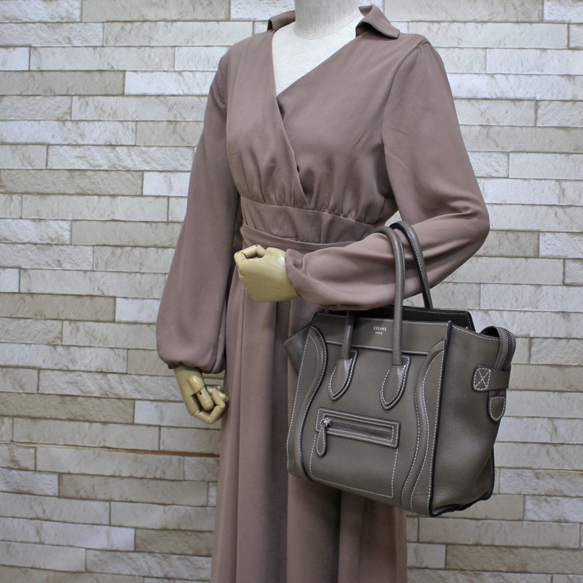 Celine Luggage Micro Handbag Gray Beige Women's Leather