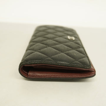 ChanelAuth  Matelasse Long Wallet Silver Metal Fittings Women's Lambskin