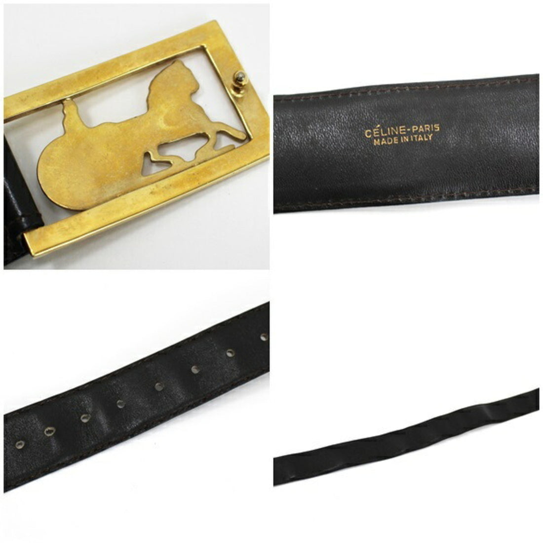 Celine Leather Belt Carriage Buckle Dark Brown Total Length 102cm 76.5cm ~ 91.5cm [5 Levels Adjustment +3] For  Men's Old Pattern