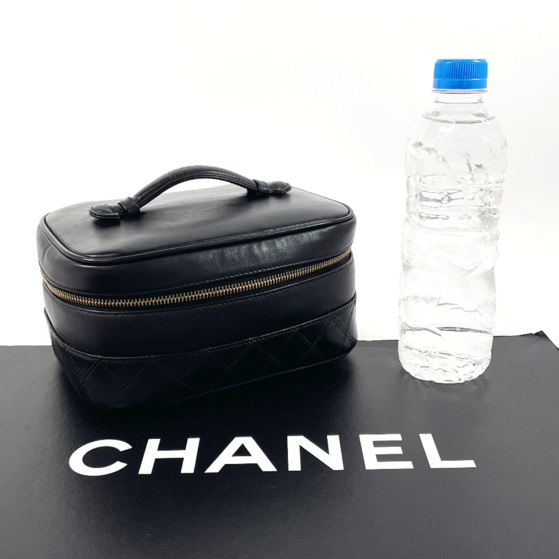 CHANEL Vanity Bicolor Handbag, Lambskin, Black, Women's