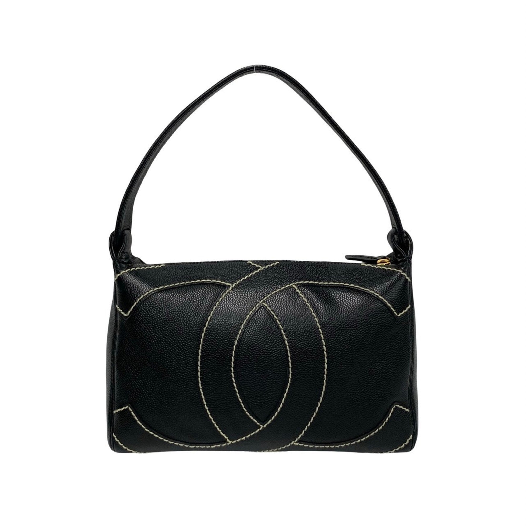 CHANEL Wild Stitch Decacoco Caviar Skin Leather Handbag Black 03356