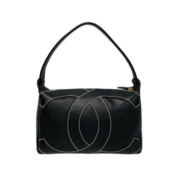 CHANEL Wild Stitch Decacoco Caviar Skin Leather Handbag Black 03356