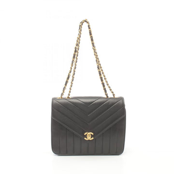 CHANEL V-stitch chevron Mademoiselle shoulder bag, lambskin, women's, black