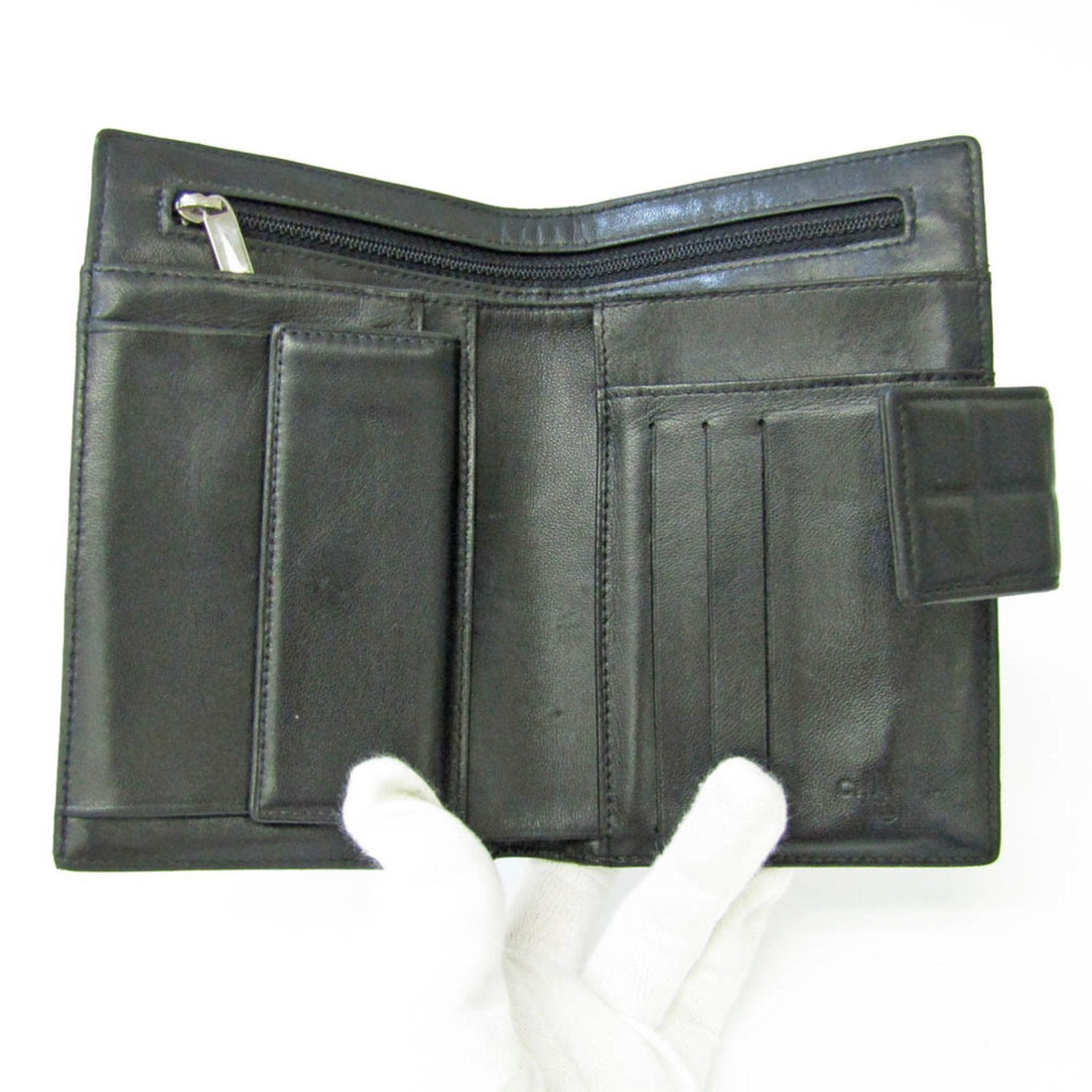 Chanel Chocolate Bar Women's Leather Middle Wallet [bi-fold] Black