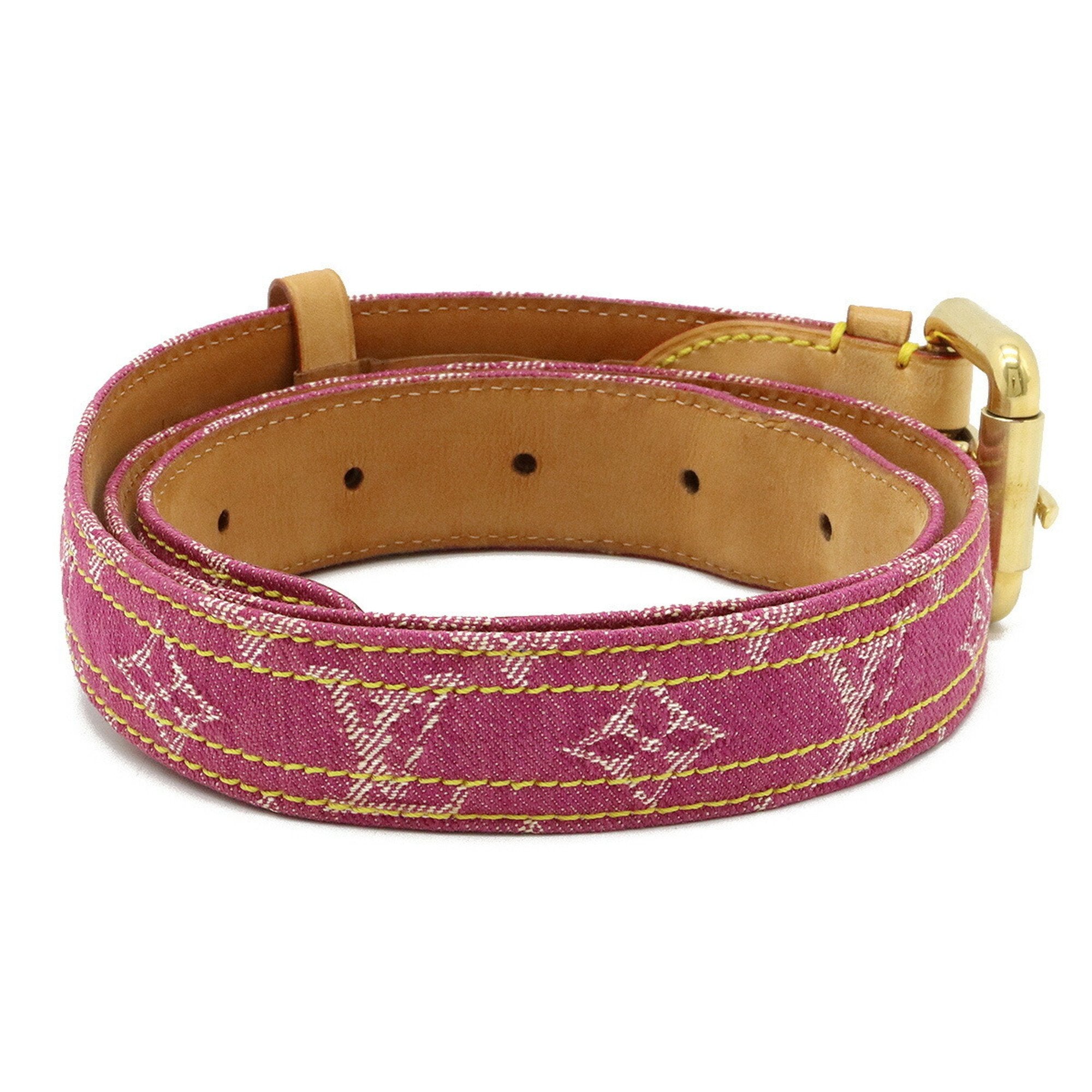 LOUIS VUITTON Monogram Sun Tulle Belt Leather Fuchsia Pink #90 90/36 M6925U