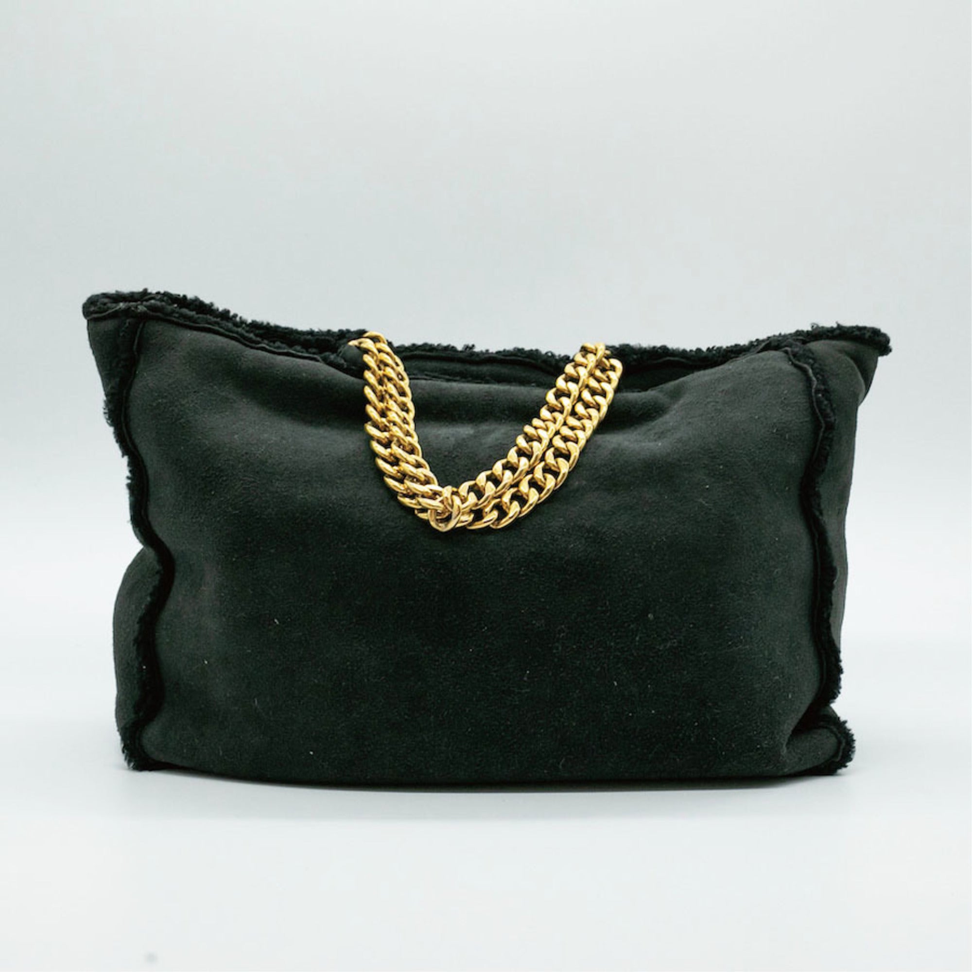 CHANEL Tote bag Handbag Chain Mouton Black Gold Men Women PD16