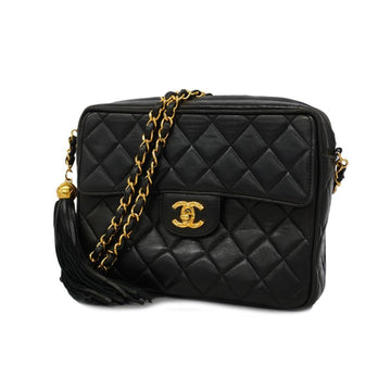 Chanel Shoulder Bag with Matelasse Chain Lambskin Black Women's