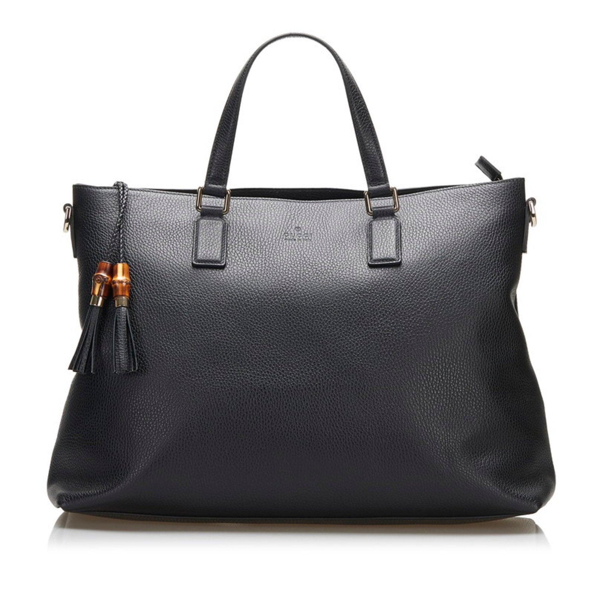 Gucci bamboo tassel tote bag shoulder 365345 black leather ladies Gucci