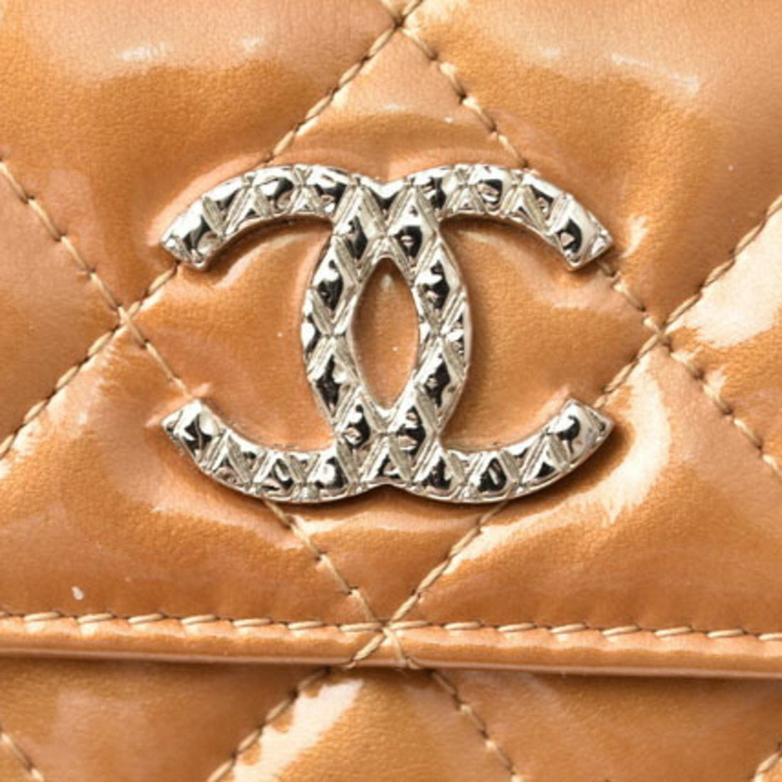 Chanel Wallet 8694  Folding Double Snap Brilliant Patent Leather Coco Mark Bronze