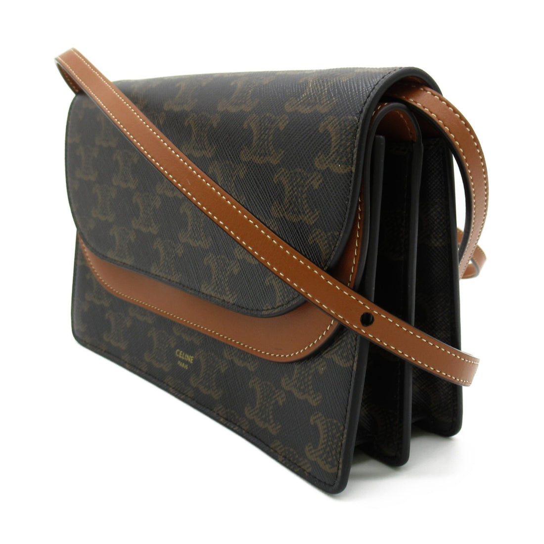 Celine Shoulder Bag Brown PVC coated canvas leather