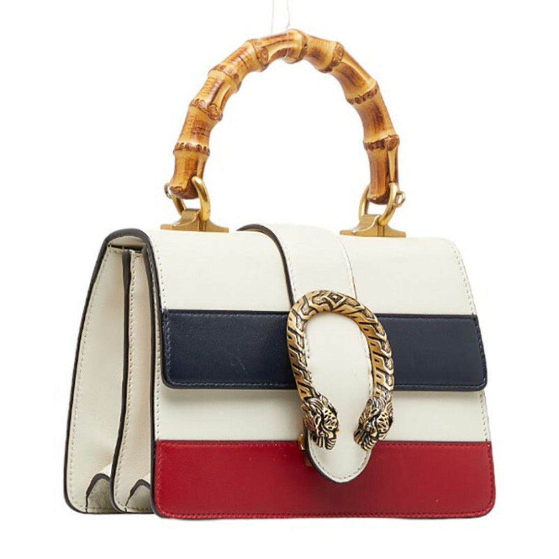 GUCCI Bamboo Duonissos Handbag Shoulder Bag White Multicolor Leather Women's