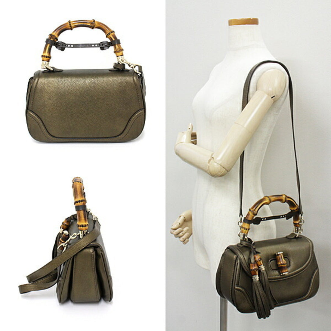 Gucci New Bamboo Handbag 254884 2WAY Shoulder Bag Tassel Leather Gold Metallic