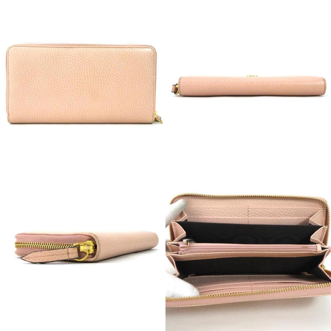 GUCCI Round Zipper Long Wallet GG Marmont Leather Light Pink Women's 456117 55159i