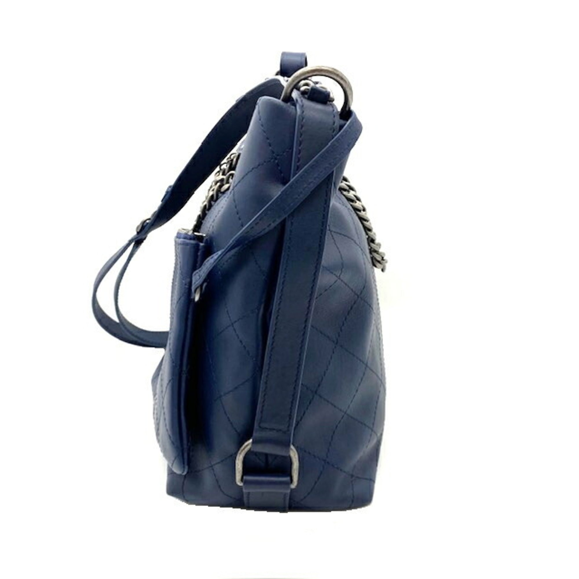 Chanel Chain Shoulder Bag Leather Navy Pouch