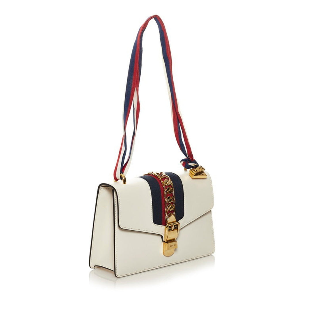 Gucci Sylvie Small Shoulder Bag 421882 White Red Navy Leather Ladies GUCCI