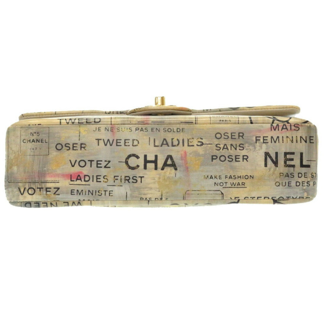 Chanel Double Flap 2 Leather Beige Gold Chain Shoulder Bag Coco Mark CC Lid