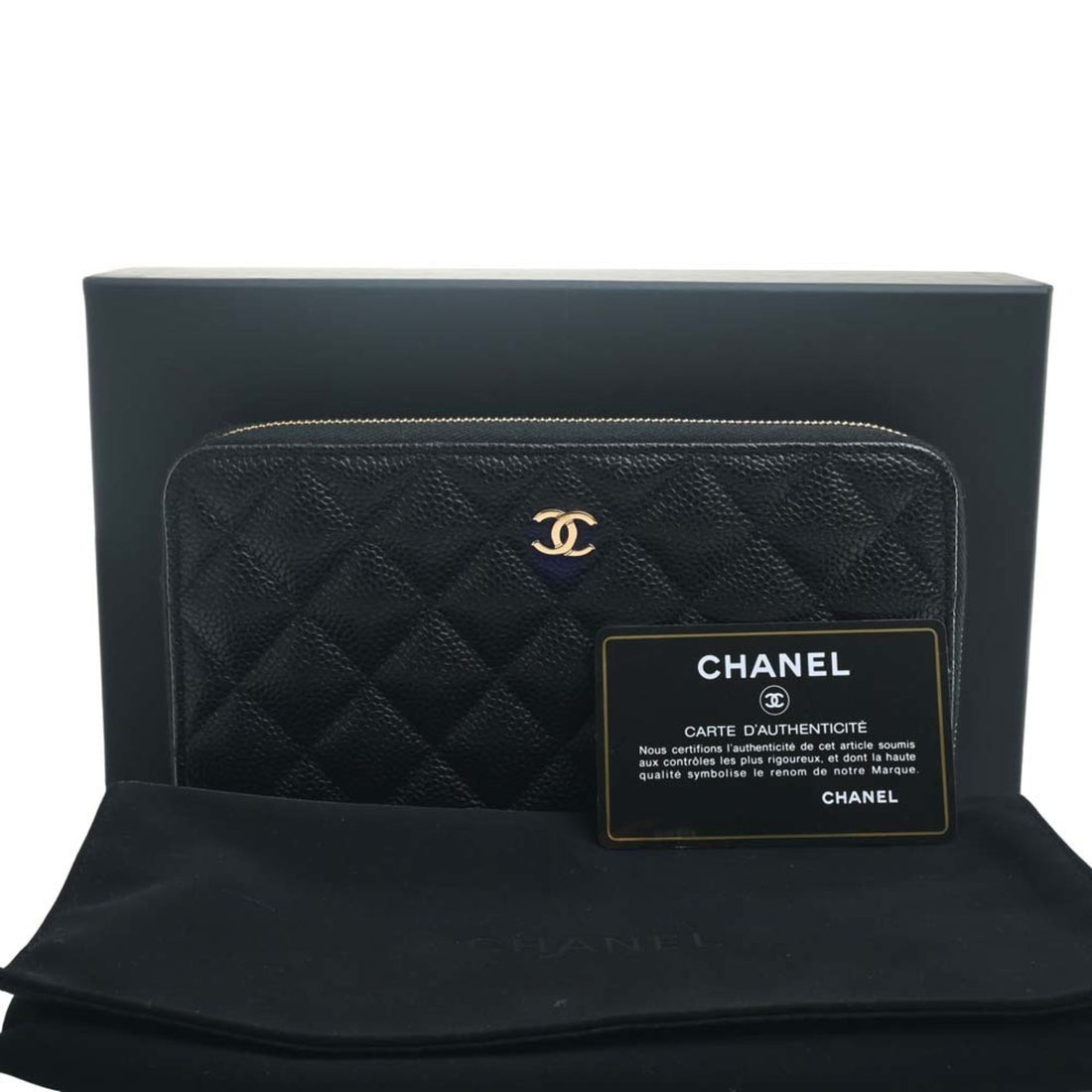 Chanel Caviar Skin Matelasse Coco Mark Round Long Wallet Black Ladies