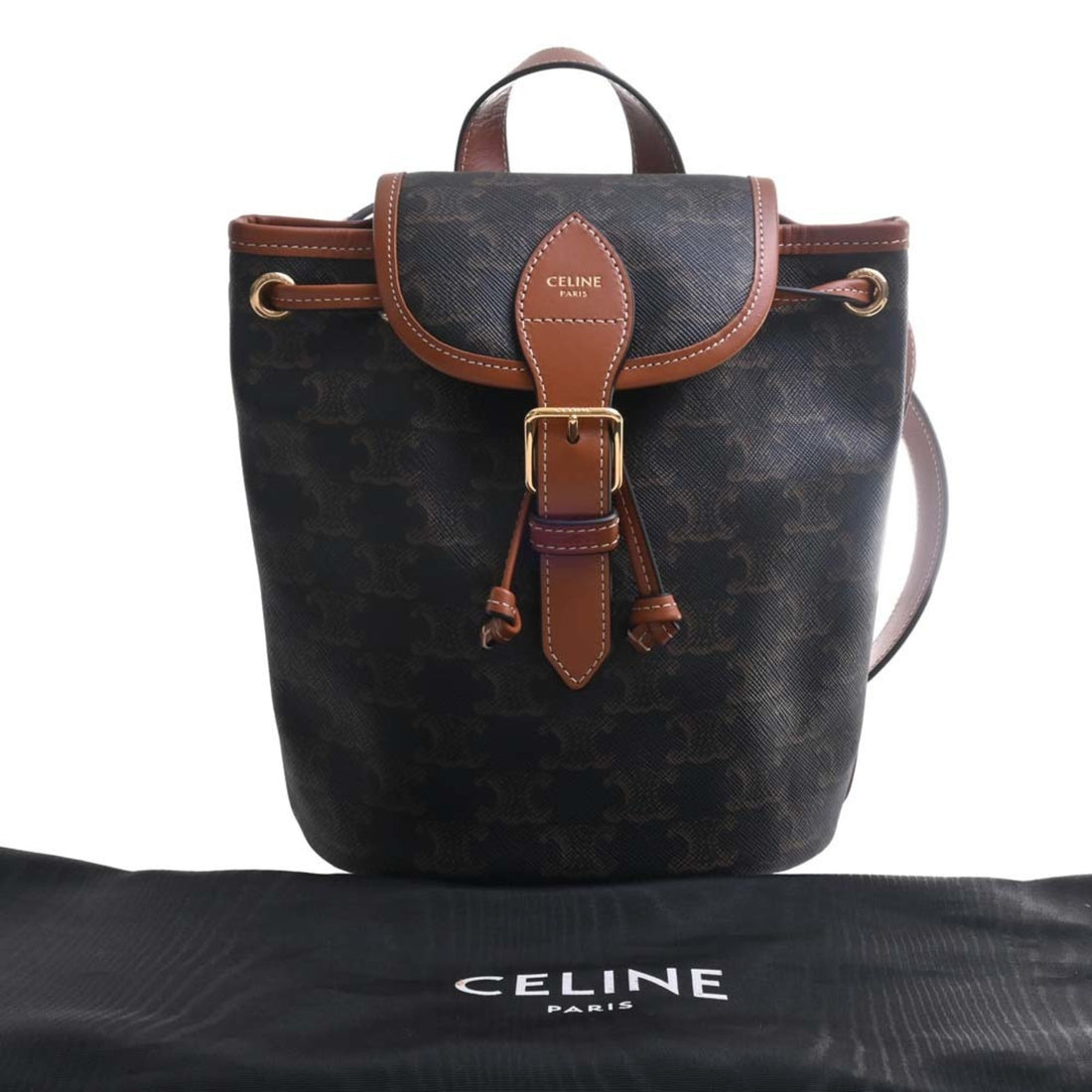 Celine Leather Folco Triomphe Backpack Rucksack Brown Women's