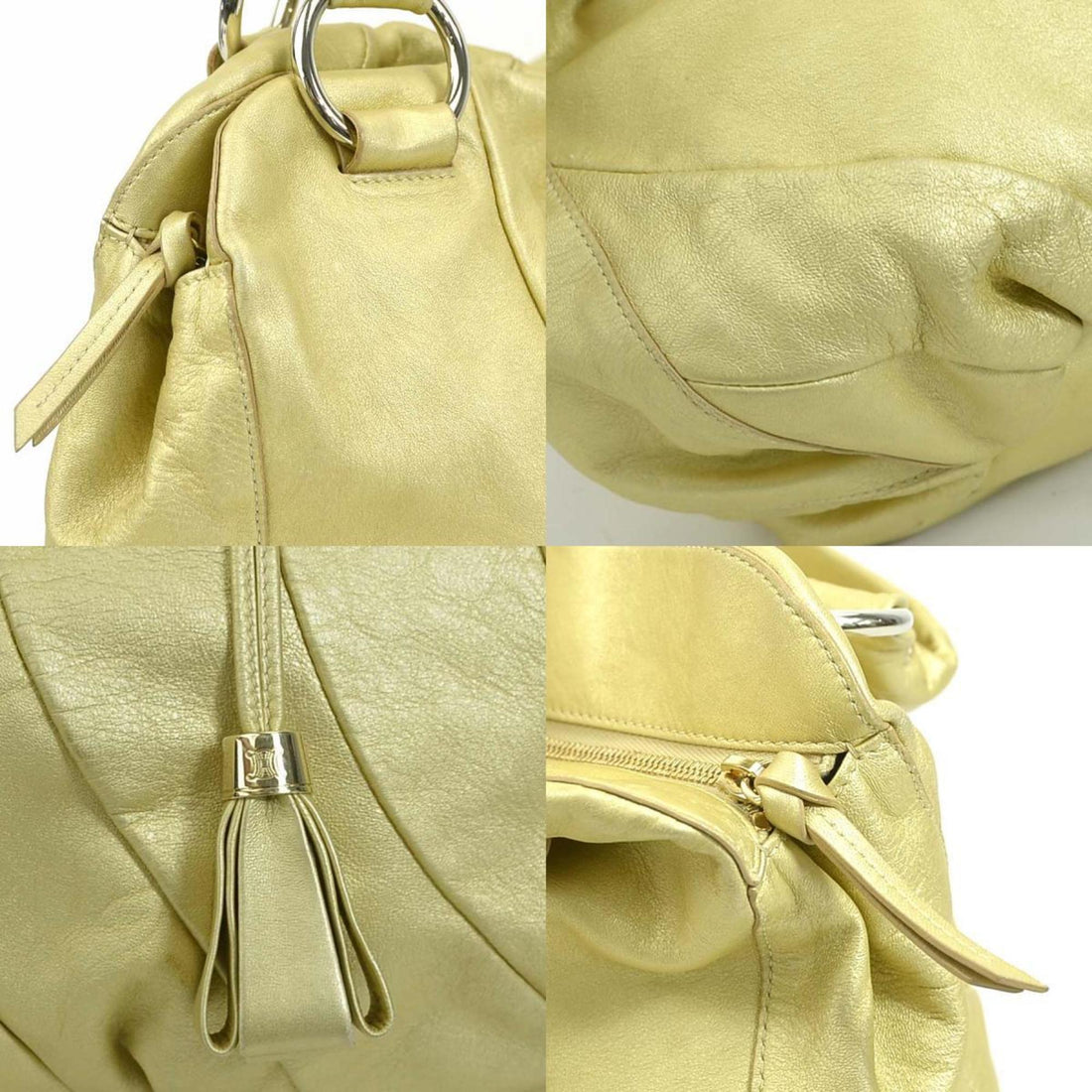 Celine Shoulder Bag Leather Gold Ladies