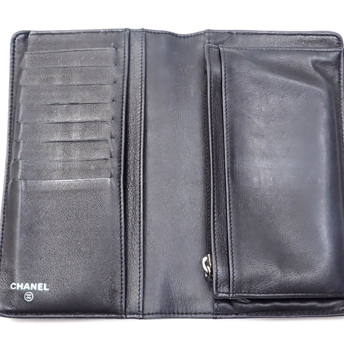 Chanel Bifold Long Wallet Women's Black Caviar Skin Coco Mark