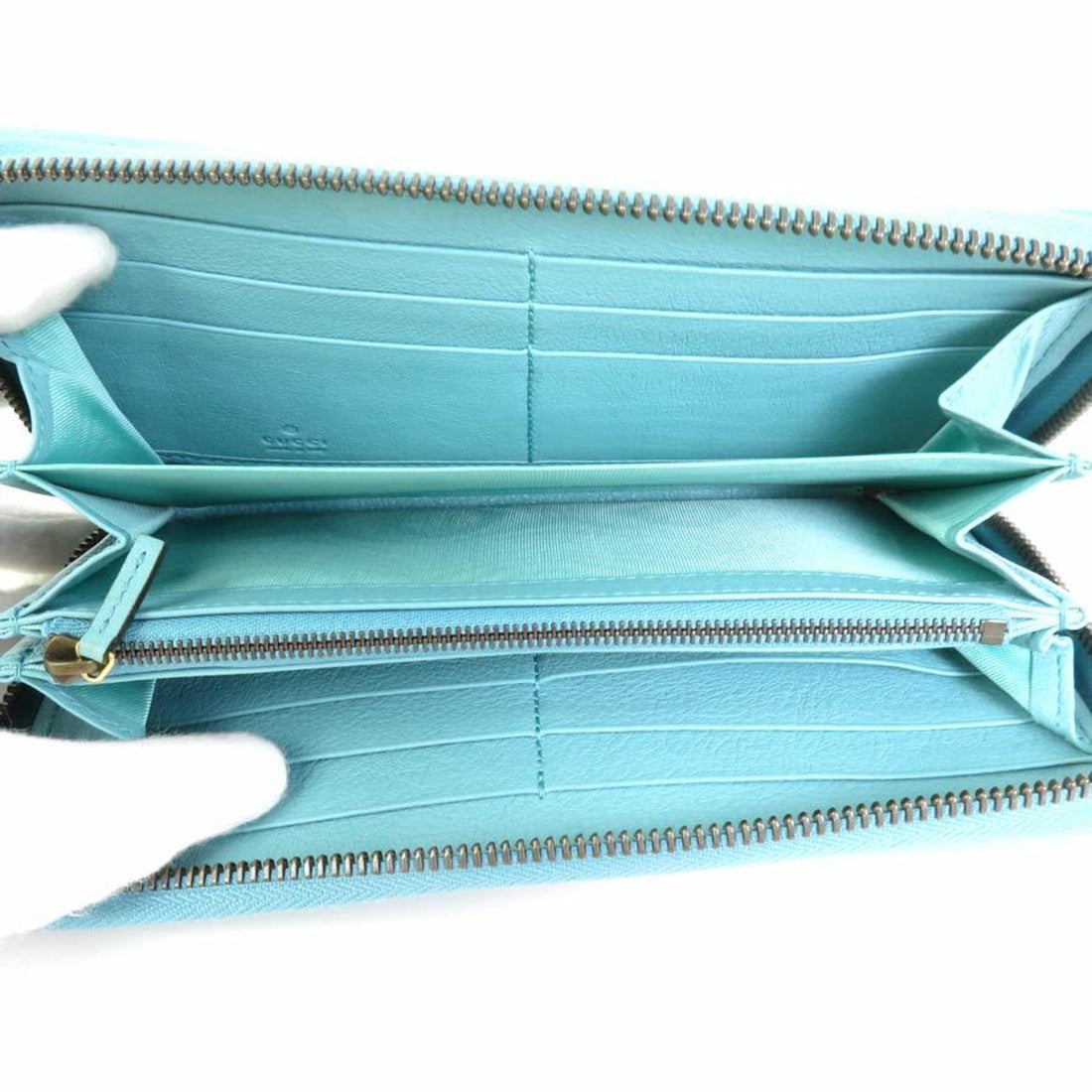 GUCCI Round Zipper Long Wallet GG Marmont Diana Leather Turquoise Blue Gold Unisex 658634