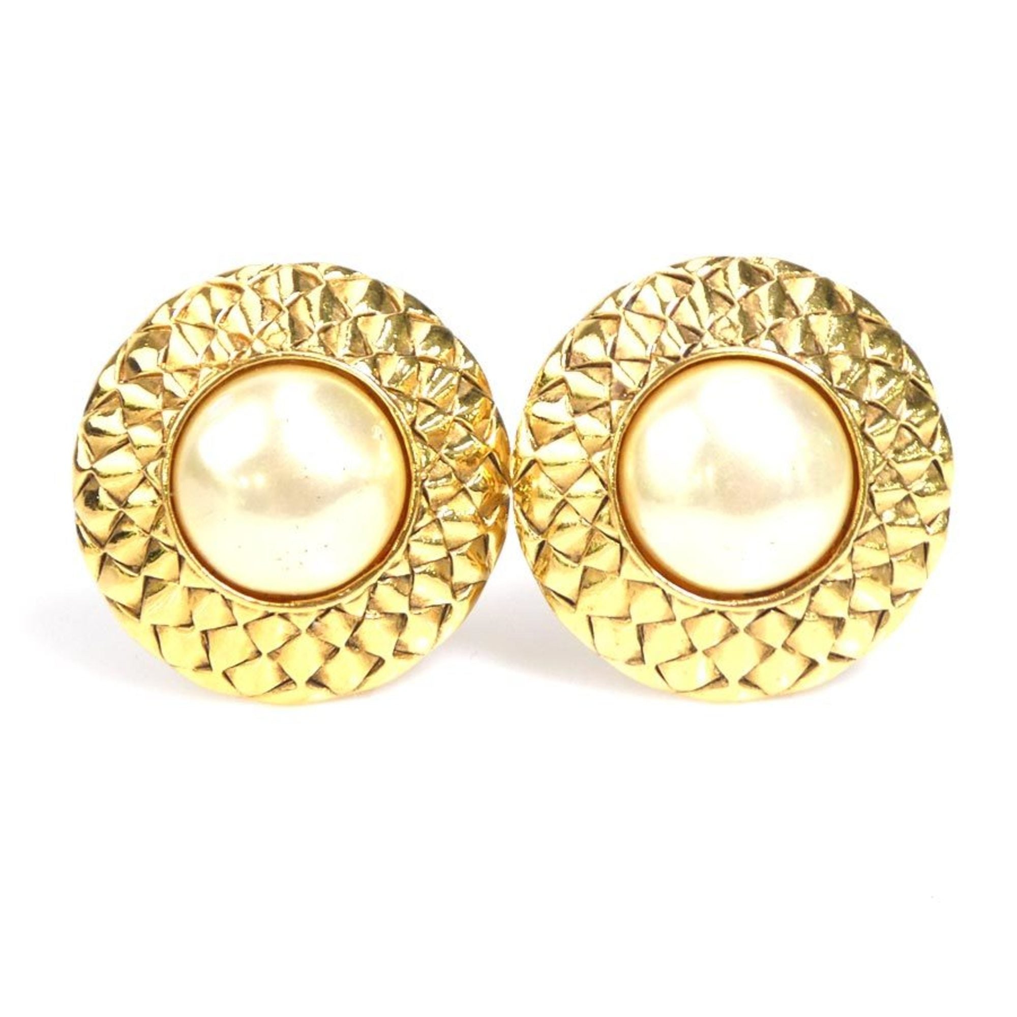 Chanel earrings metal/fake pearl gold/off white ladies