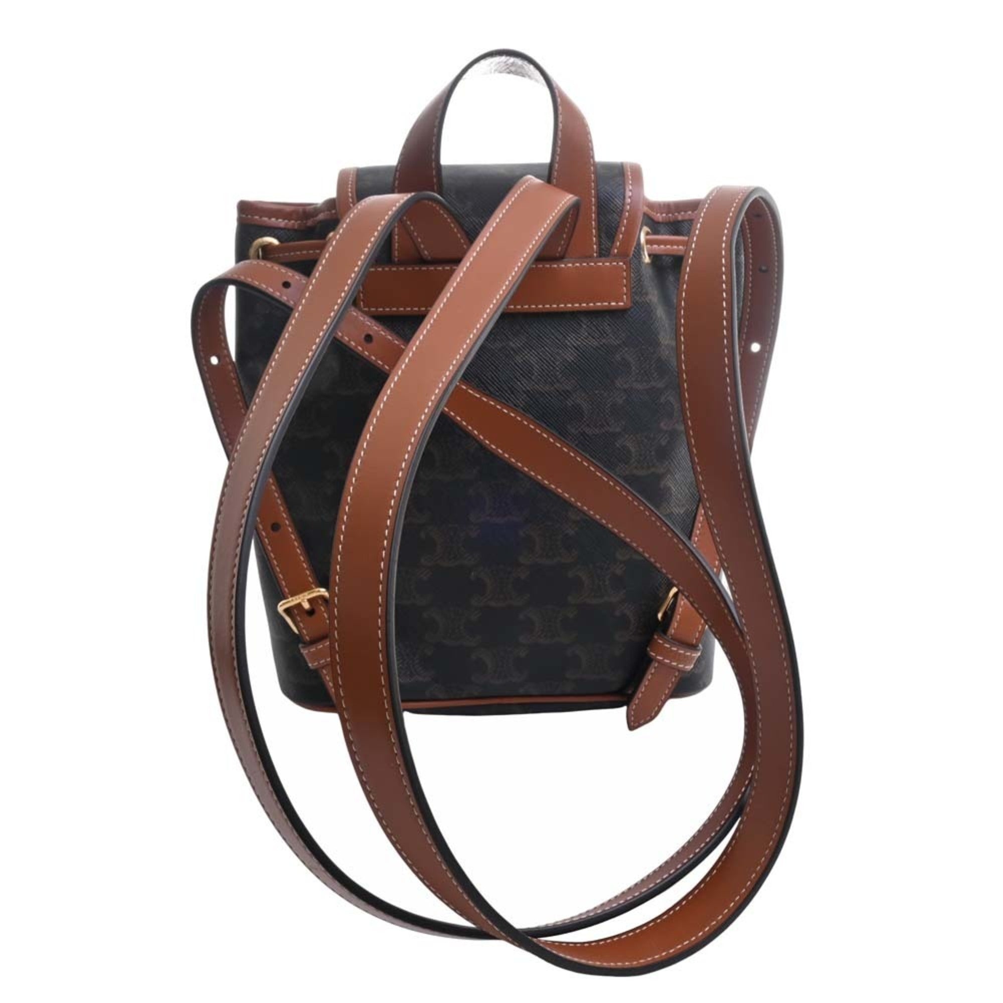 Celine Leather Folco Triomphe Backpack Rucksack Brown Women's