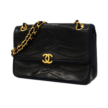 Chanel Shoulder Bag W Chain Lambskin Navy Women's