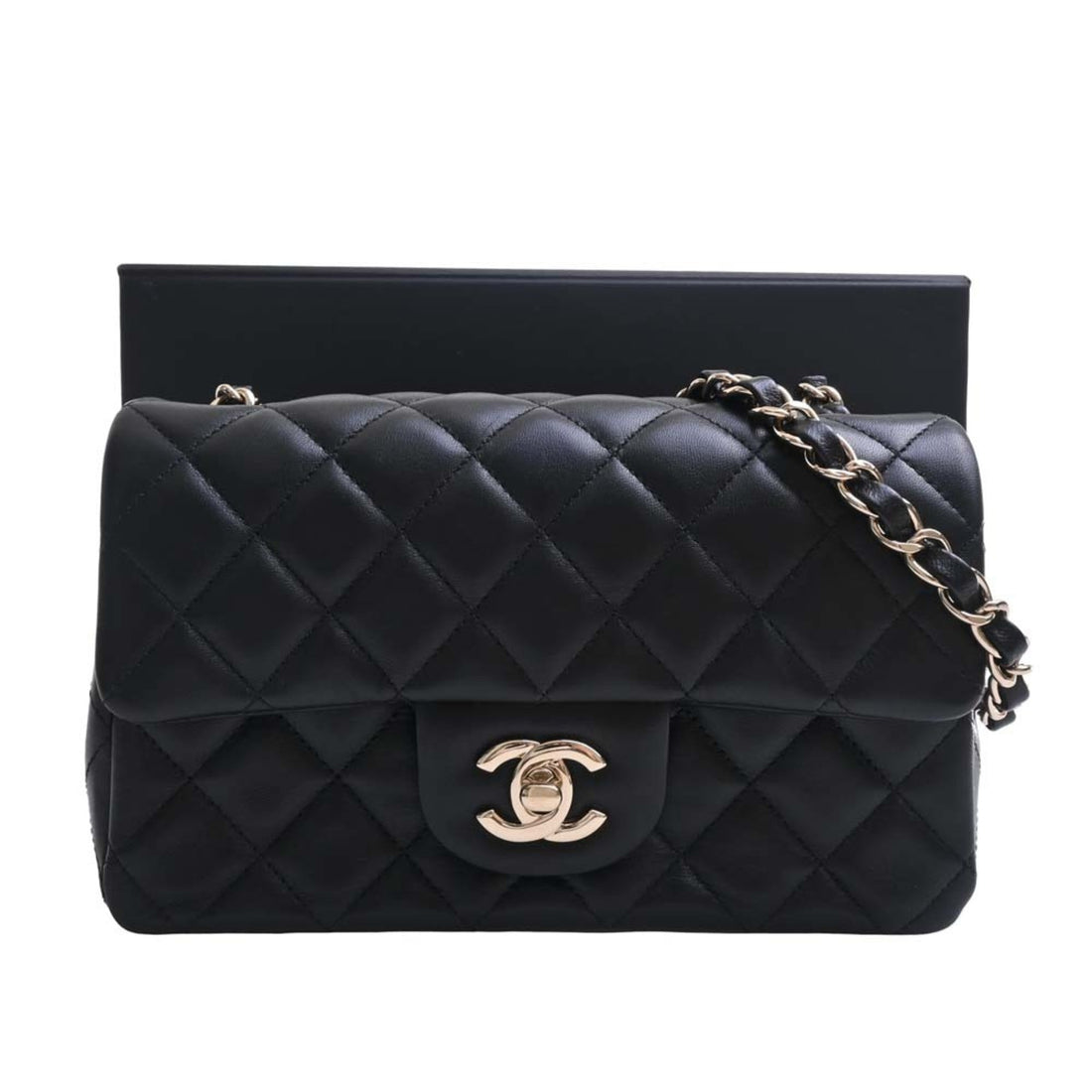 Chanel Lambskin Matelasse Coco Mark Chain Shoulder Bag Black Ladies