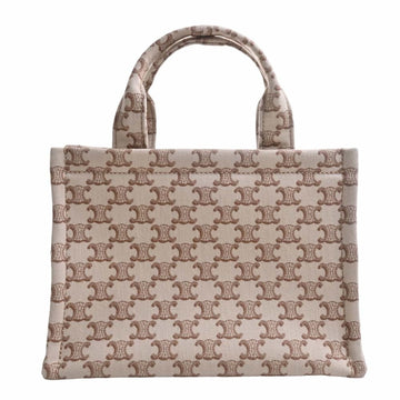 Celine Small Hippo Tice Canvas Leather Triomphe Handbag Beige/Brown Women's