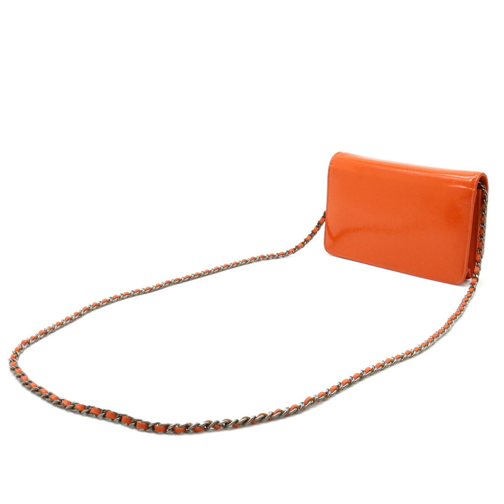 Chanel Coco Mark Chain Shoulder Bag Patent Leather Enamel Orange 8654
