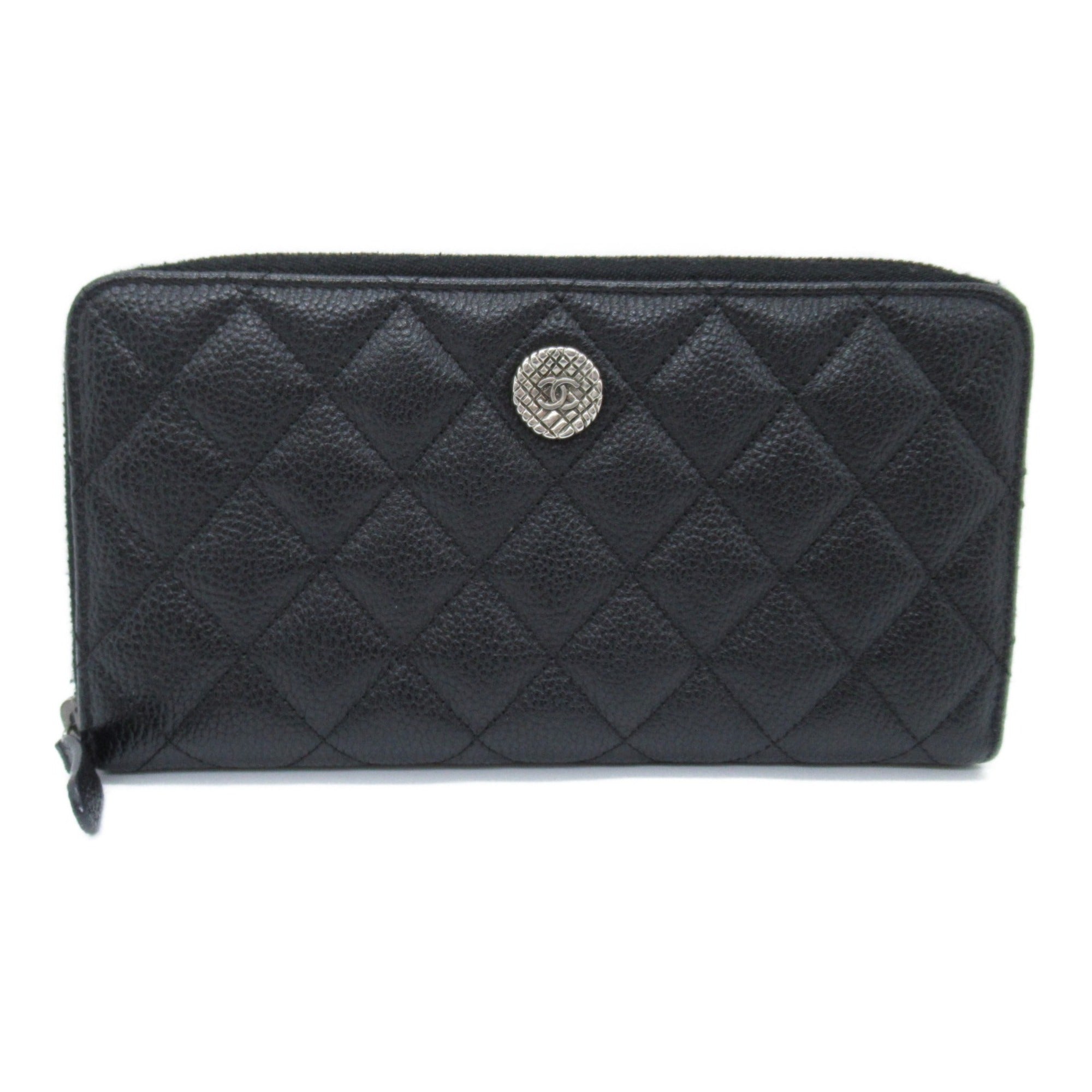 CHANEL Round long wallet Black Caviar Skin (Grained Calf)