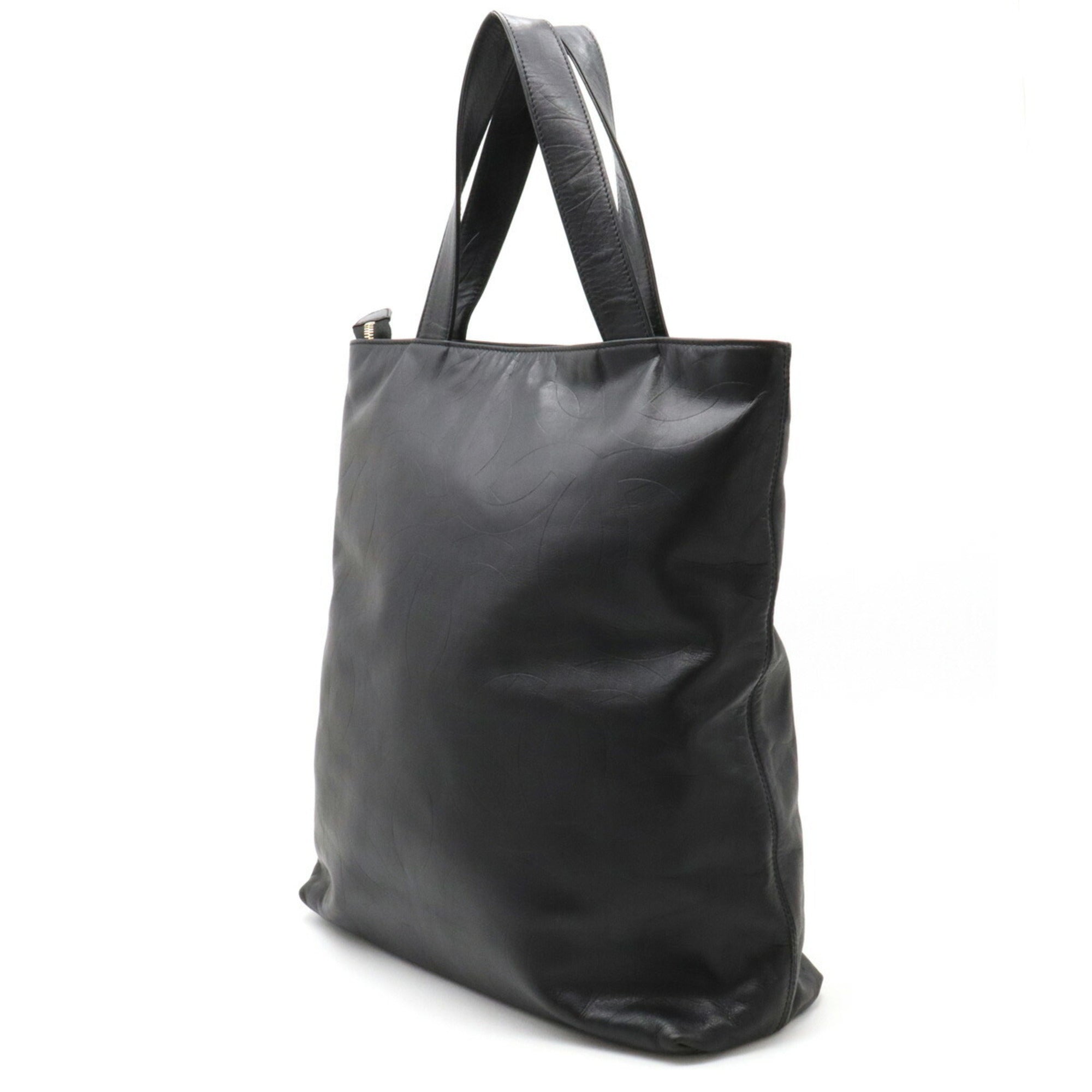 Chanel here mark type push Tote Bag large shoulder leather black