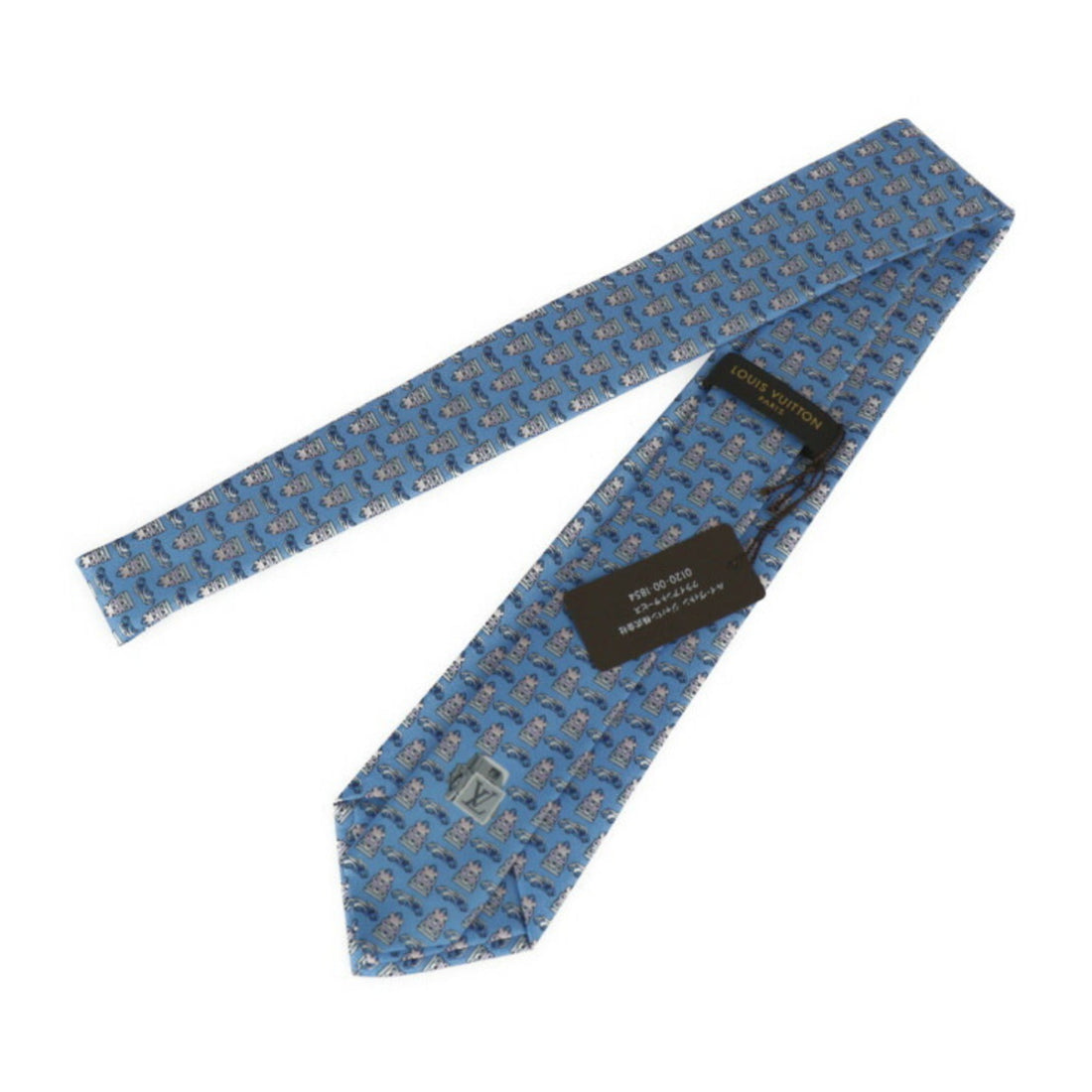 LOUIS VUITTON Cravat Globetrot Cars Tie M78558 Silk 100% Light Blue System Trunk x Car Pattern