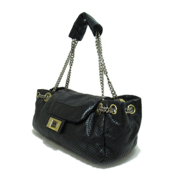 CHANEL 2.55ChainShoulder Bag Black leather Punching leather
