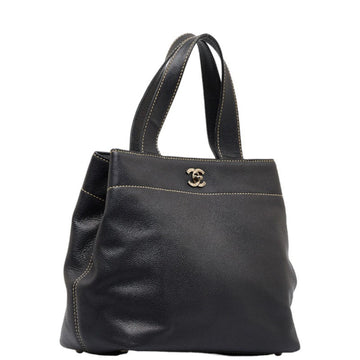 Chanel Coco Mark Turnlock HandBag Tote Bag Black Caviar Skin Ladies