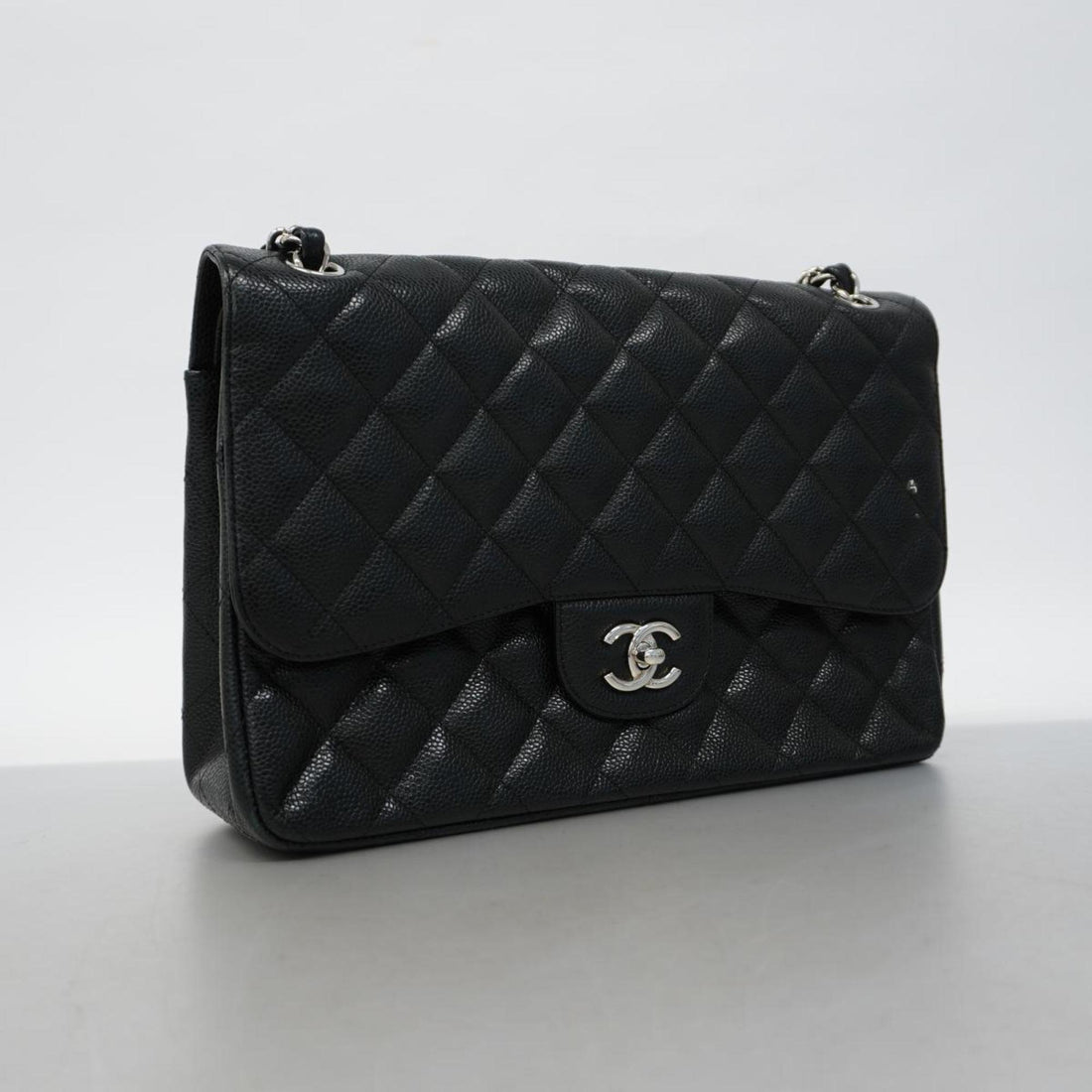 Chanel Shoulder Bag Matelasse W Flap Chain Caviar Skin Black Women's