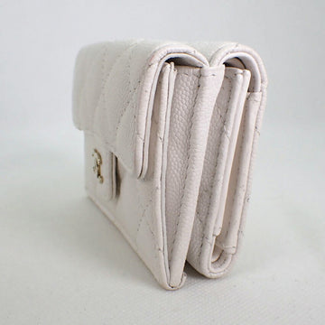 Chanel caviar skin white trifold wallet